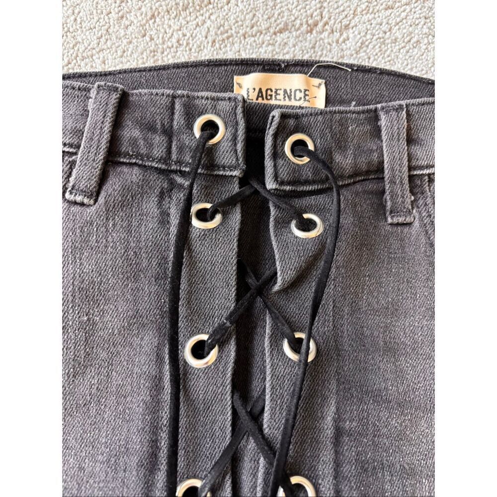 NWOT L'Agence Portia high-rise lace-up denim mini skirt, Sz 25, $285 F44 - Picture 3 of 8